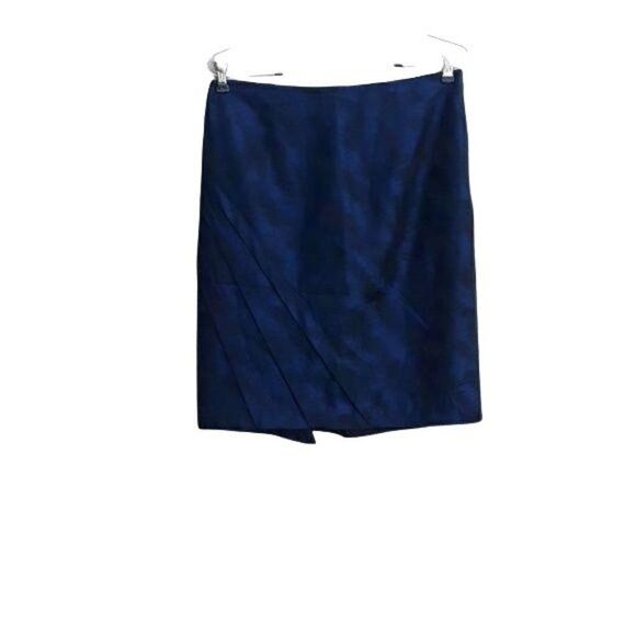 Ann Taylor Skirt Formal Metallic Asymmetrical Pleated Straight Skirt Blue Sz 4 - Picture 1 of 8